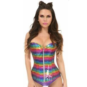 DAISY CORSETS Top Drawer Rainbow Pride Glitter Steel Boned Corset with Zipper
